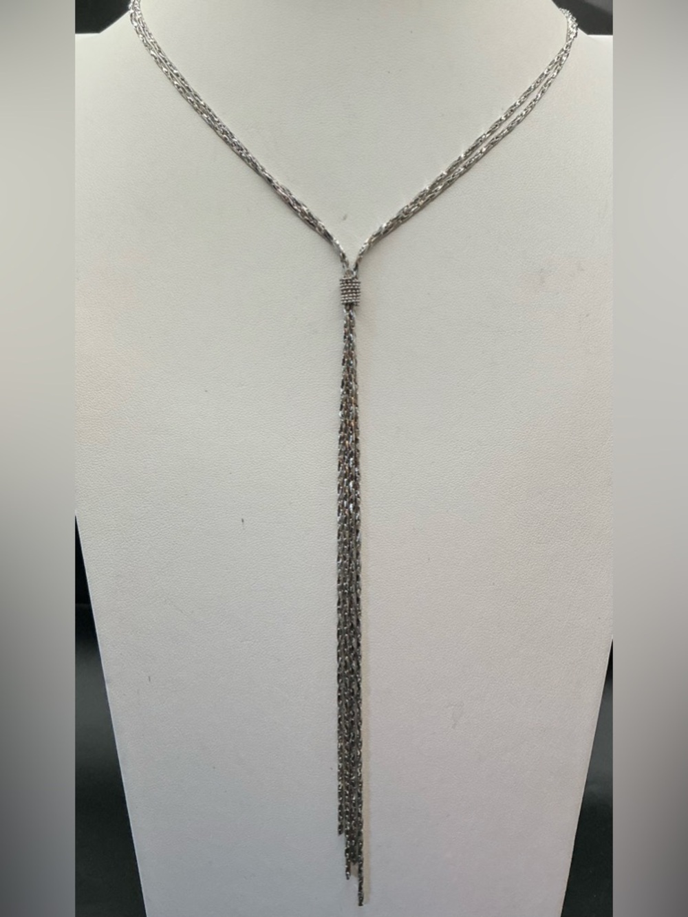 LOFT SILVER TONE MULTI STRAND LONG TASSEL LARIAT Y NECKLACE
